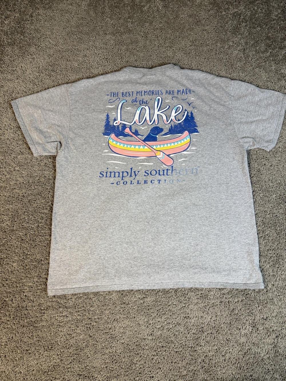 Simply Southern Shirt Womens XL Gray Lake Canoe Graphic Crew Neck Cotton Blend